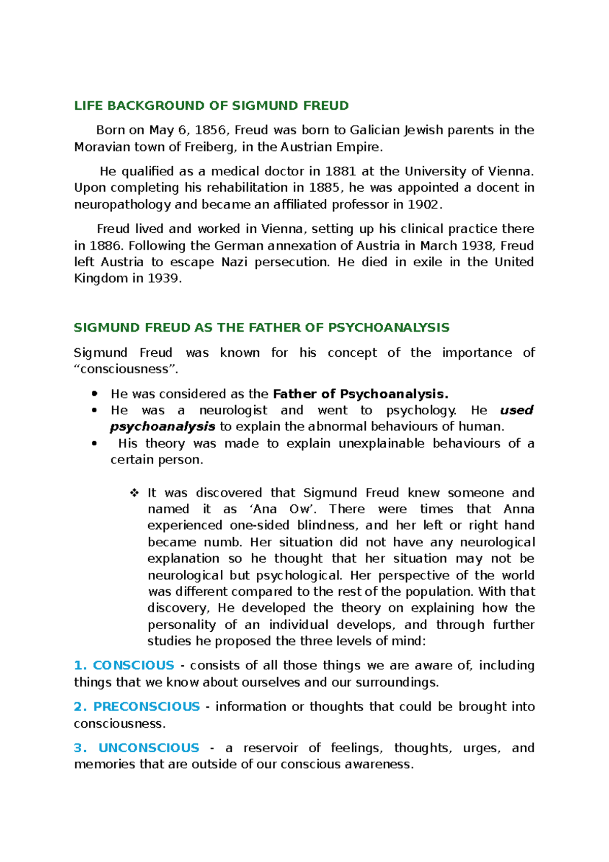 LIFE AND THEORIES OF SIGMUND FREUD: PSYCHOANALYSIS INSIGHT - Studocu