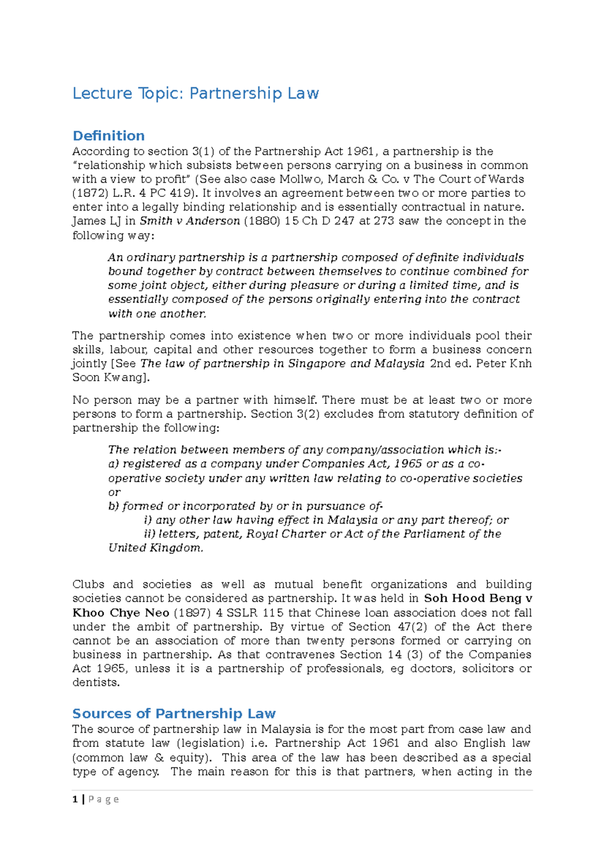 Partnership Law in Malaysia: Key Concepts and Provisions (LAWS301 ...