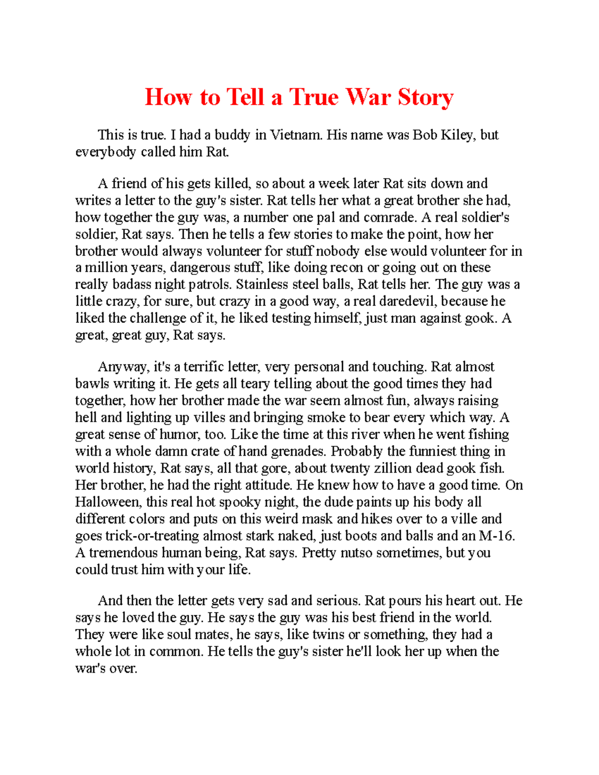 How to Tell a True War Story: Insights from Vietnam Experience - Studocu