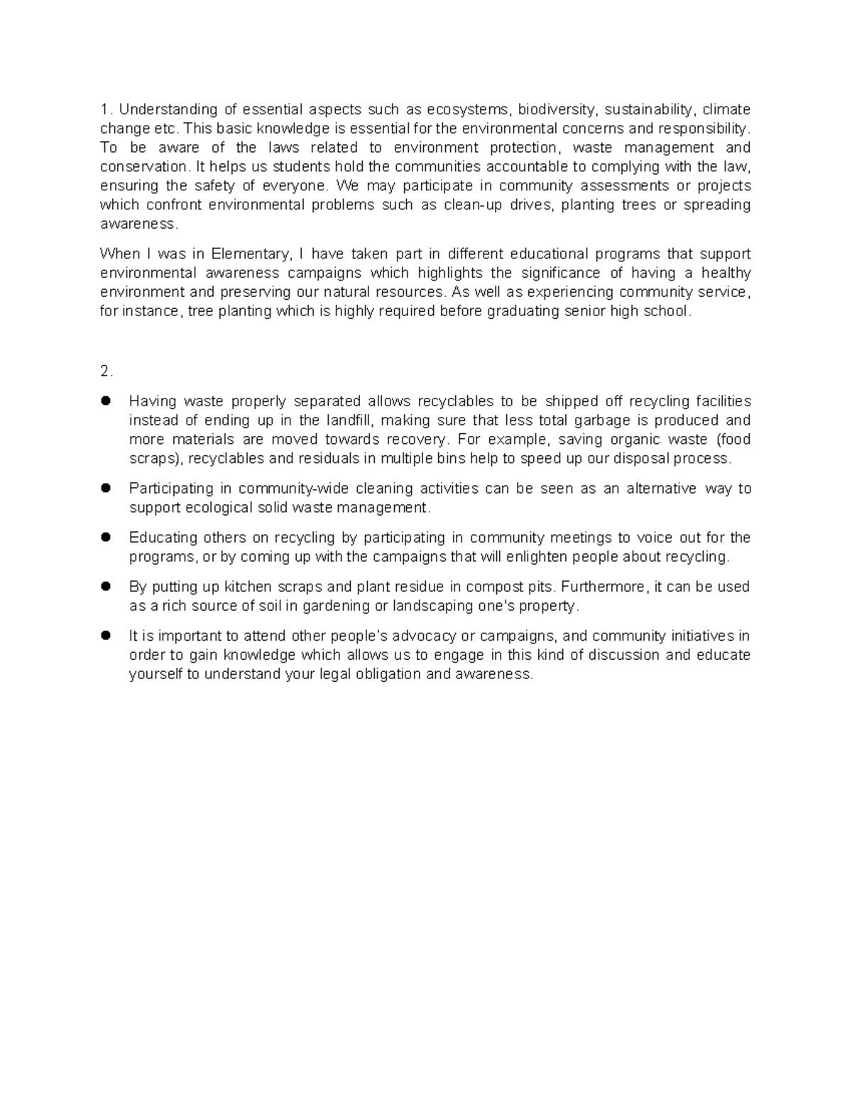 Activity 2 in Environmental Awareness and Protection - Understanding of ...