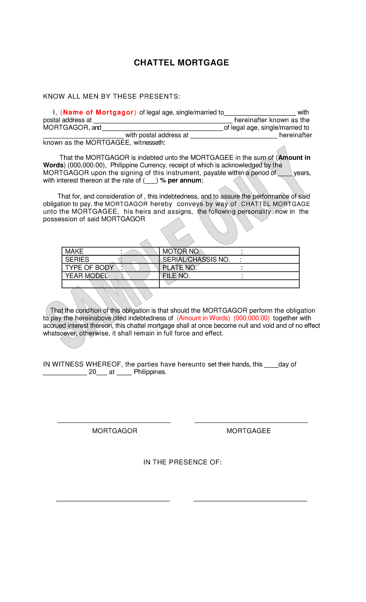 Chattelmortgage 1 - ....... - CHATTEL MORTGAGE KNOW ALL MEN BY THESE ...