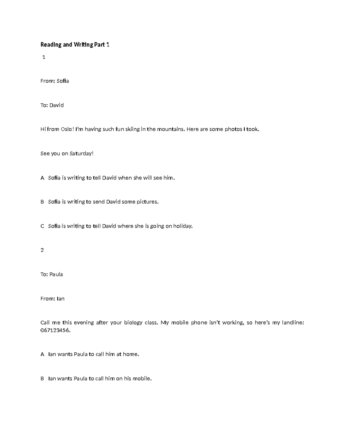 KET Test Practice: Reading & Writing Sections Overview - Studocu