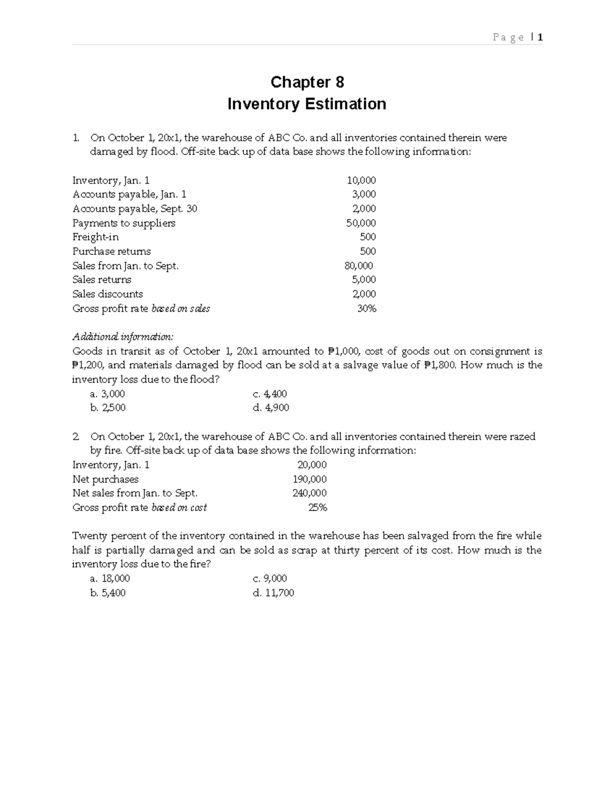 Inventory Estimation Exercises for ACC 200 Final Exam - Studocu