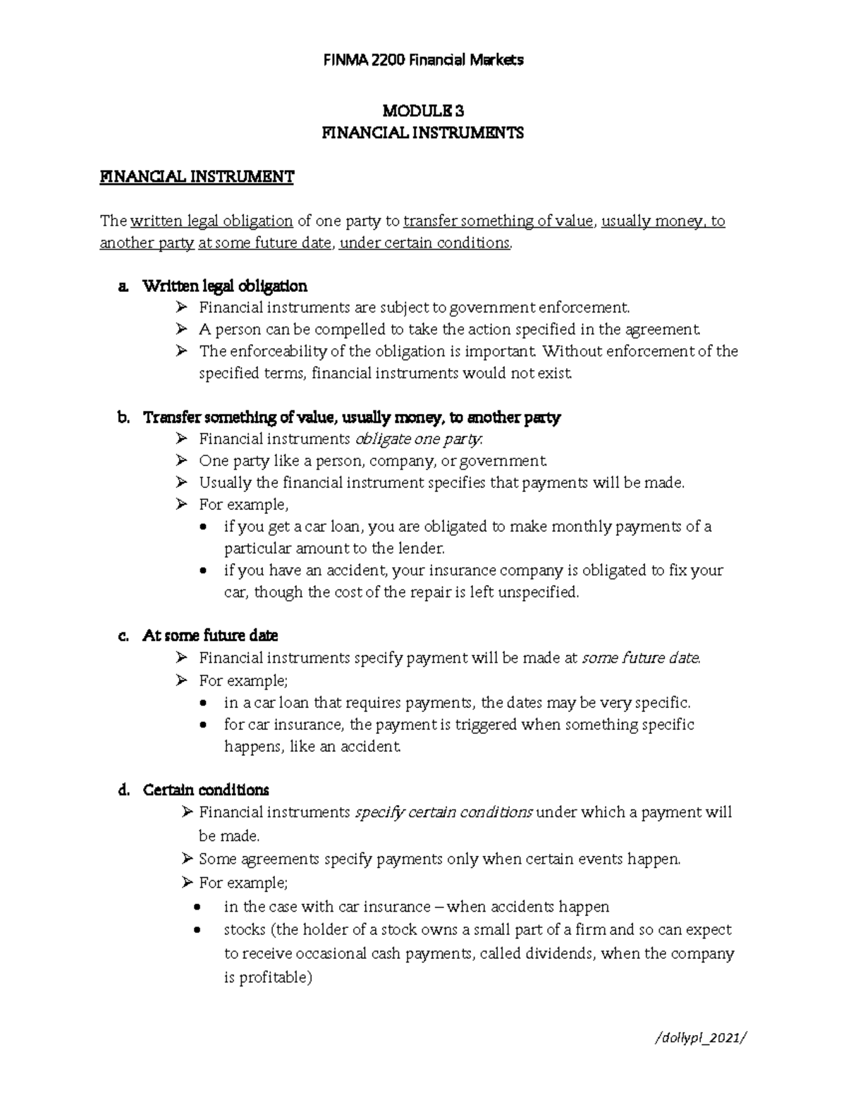 Financial Management - MODULE 3 FINANCIAL INSTRUMENTS FINANCIAL ...