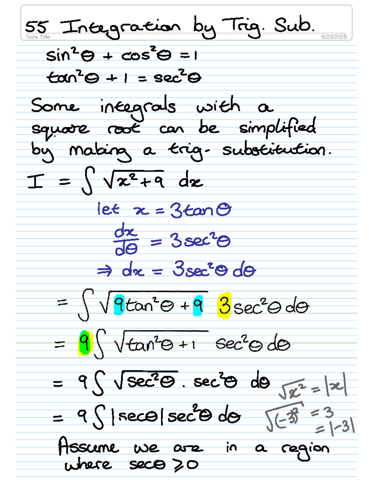 Integration by Trig Substitution Notes (Math 55) - Studocu