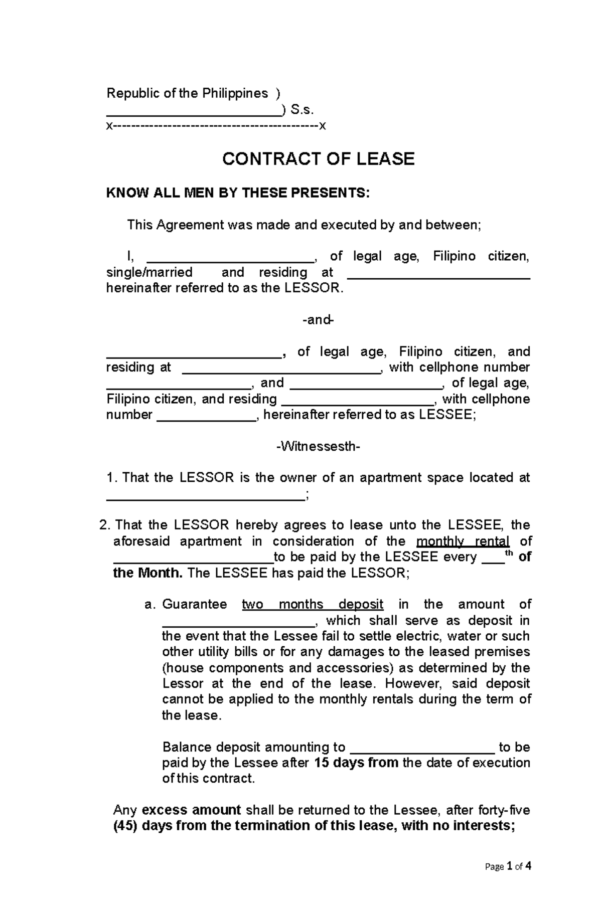 Contract of Lease Agreement - Philippines 2025 - Studocu