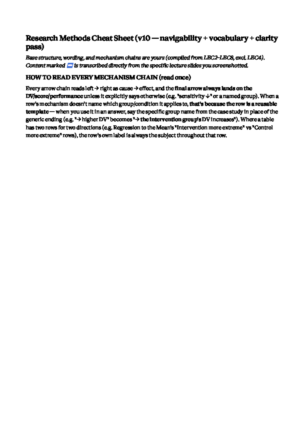 PSYC3042 In-Class Test Research Methods Cheat Sheet - Studocu