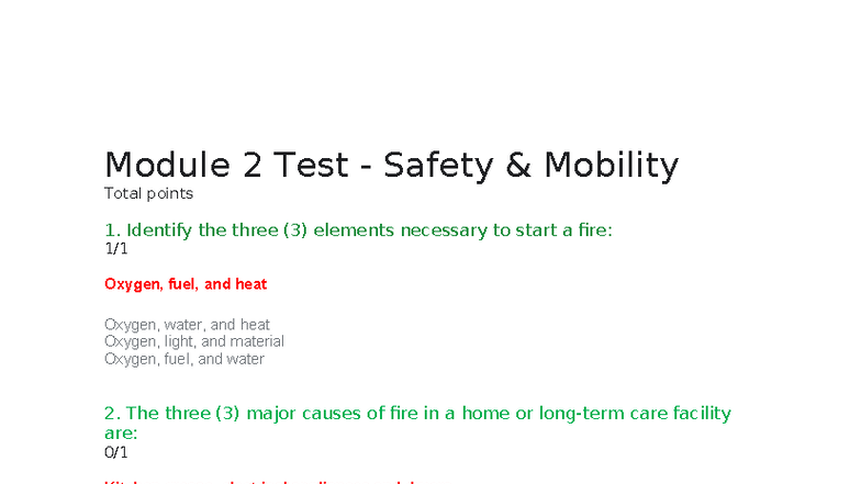 Module 2 Test - Safety & Mobility for PSW Exams - Studocu