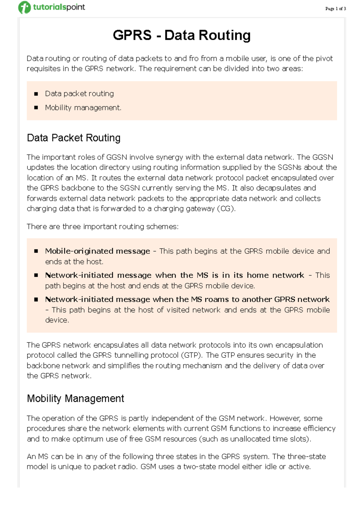 GPRS - Data Routing - Page 1 of 3 GPRS - Data Routing Data routing or ...