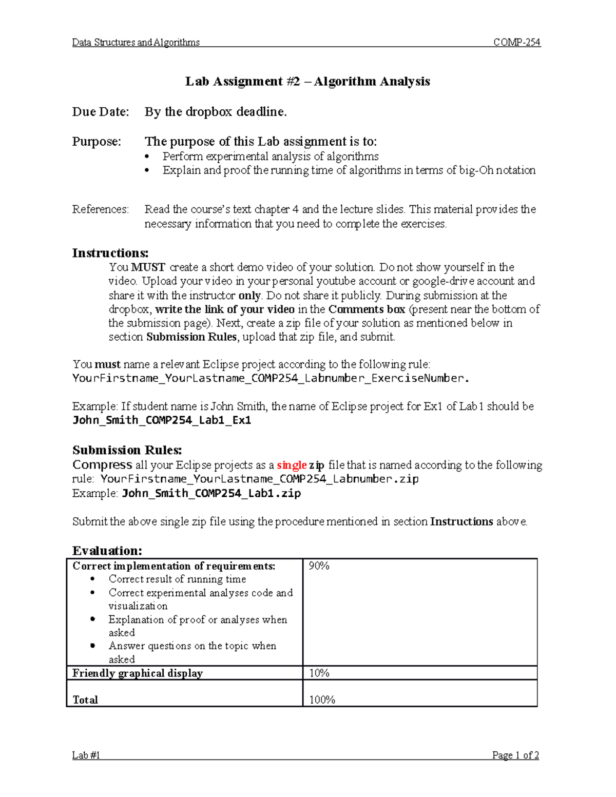 COMP254 - Lab Assignment #2: Algorithm Analysis and Big-Oh Notation ...