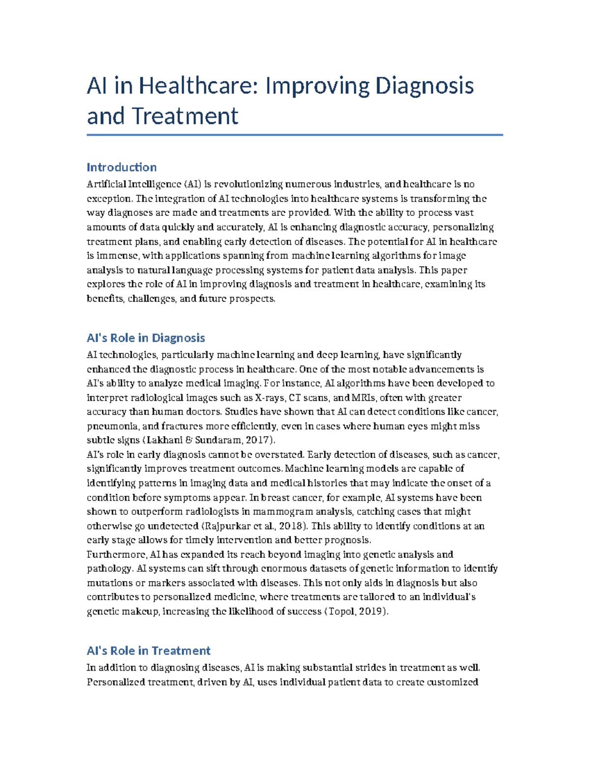 AI in Healthcare: Enhancing Diagnosis & Treatment Strategies - Studocu