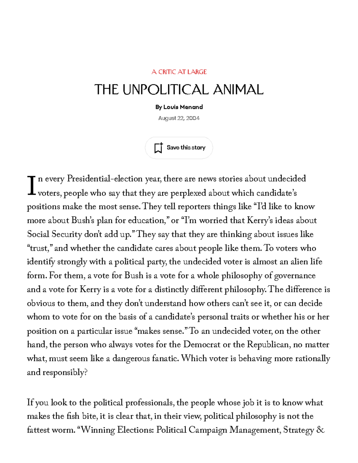 The Unpolitical Animal: Examining Voter Behavior in Elections - Studocu