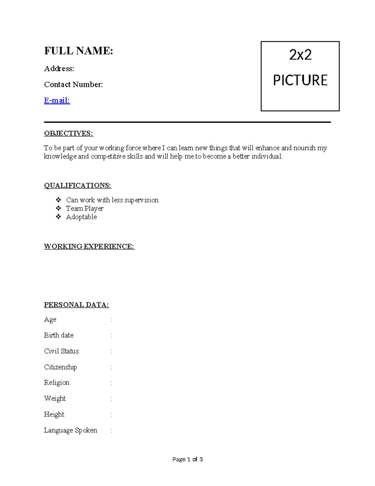 Resume Template for Job Application - Studocu