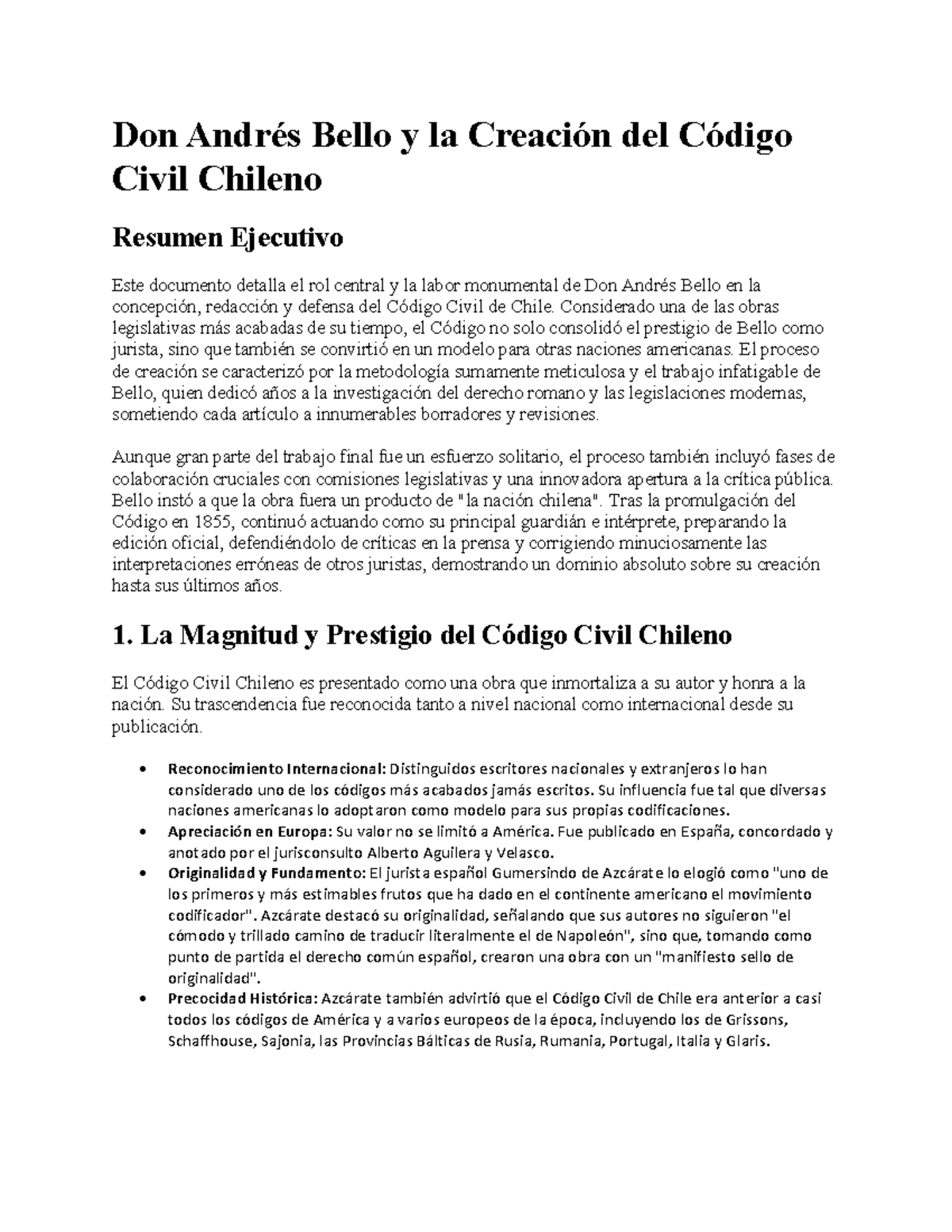 Andrés Bello y la Creación del Código Civil Chileno: Resumen Ejecutivo ...