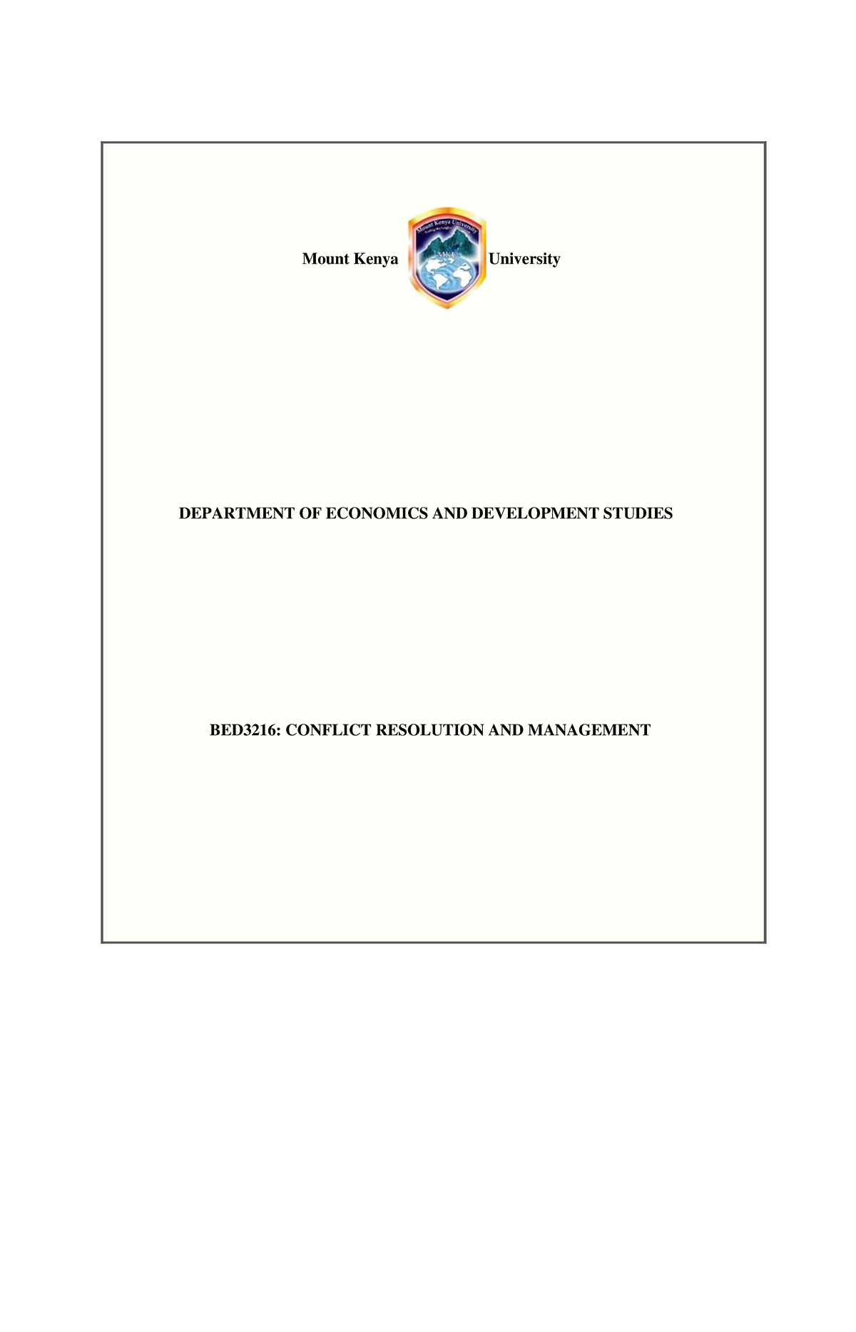 BED3216: Comprehensive Course Outline on Conflict Resolution and ...