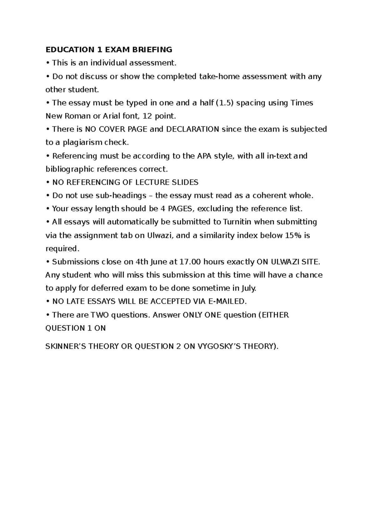 EDUCATION 1 FINAL EXAM GUIDELINES & INSTRUCTIONS - Studocu