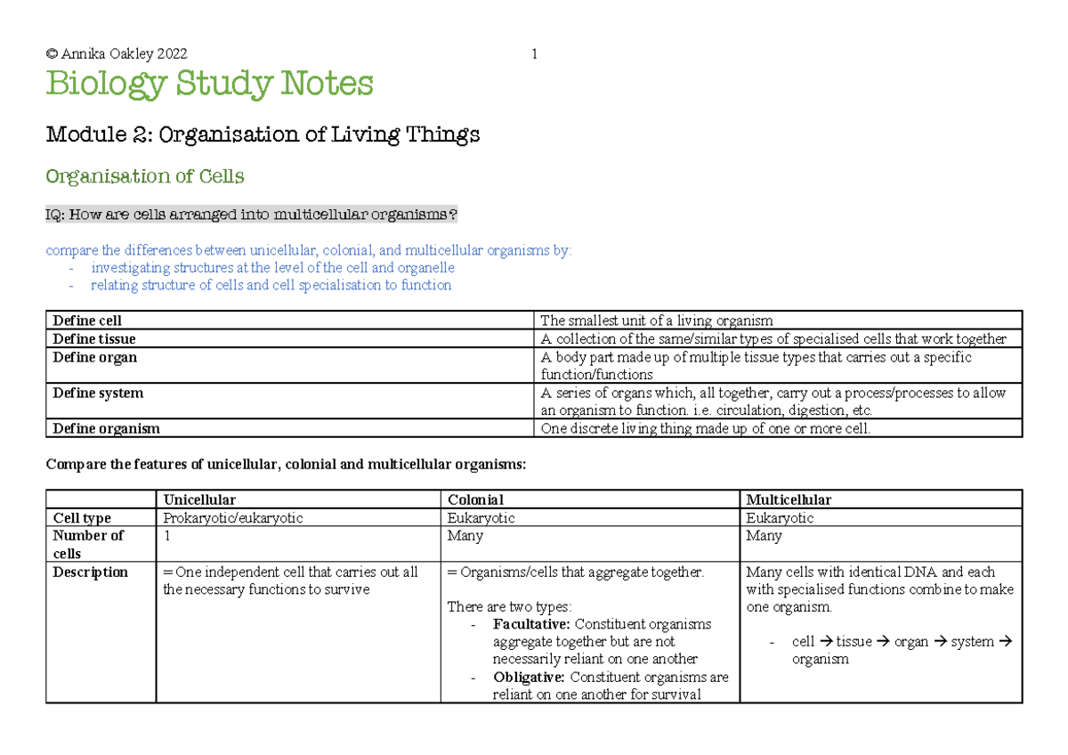 Biology MOD-2: Comprehensive Study Notes on Living Organisms - Studocu