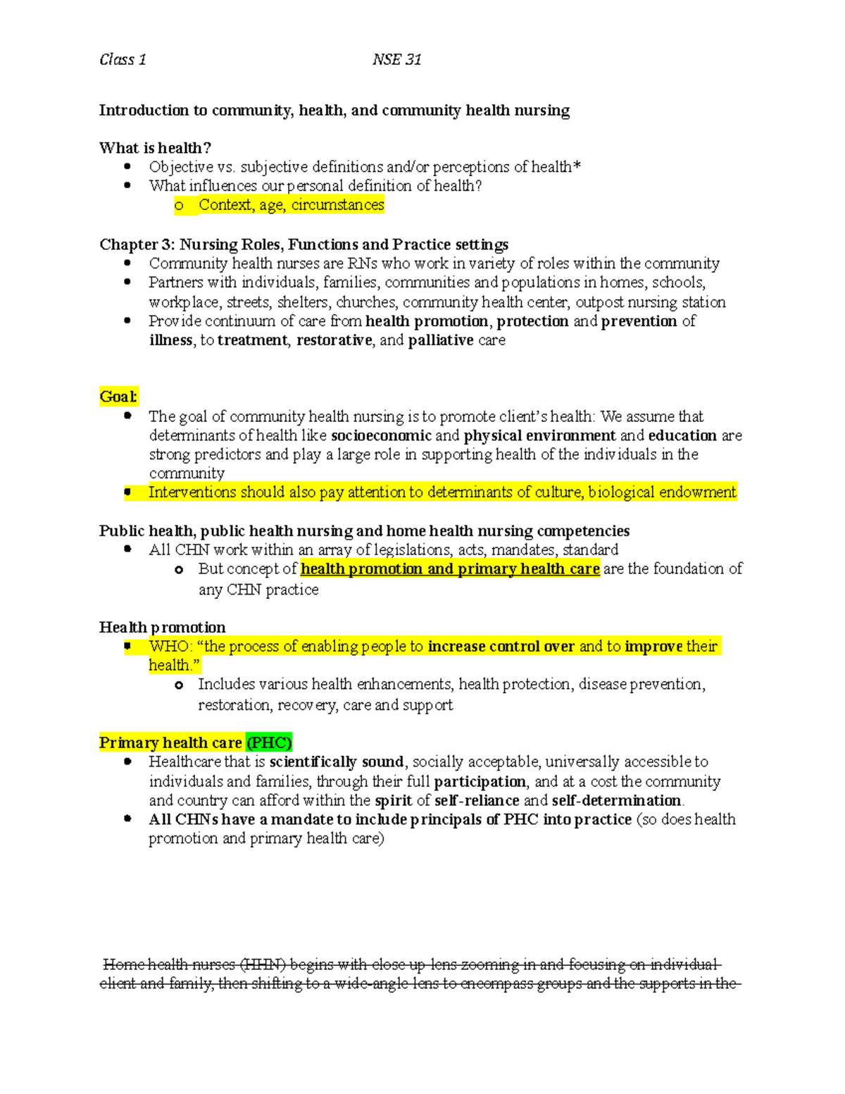 Community Health Nursing - Lecture Notes - Week 1 Overview - Studocu