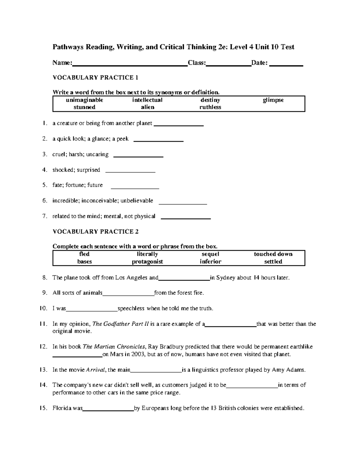 Pathways Level 4 Unit 10 Vocabulary & Reading Practice (2025) - Studocu