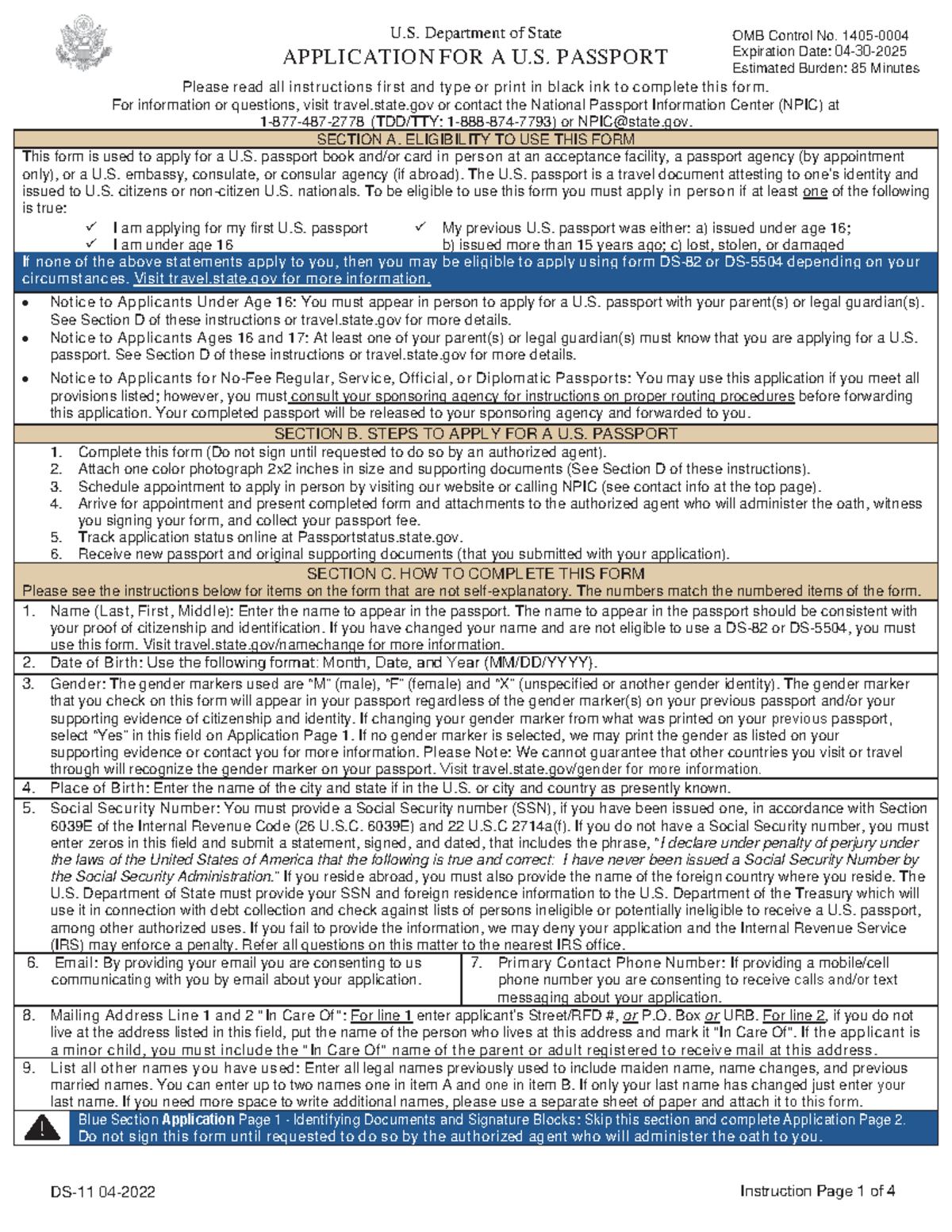 DS11 U.S. Passport Application Guidelines and Instructions - Studocu