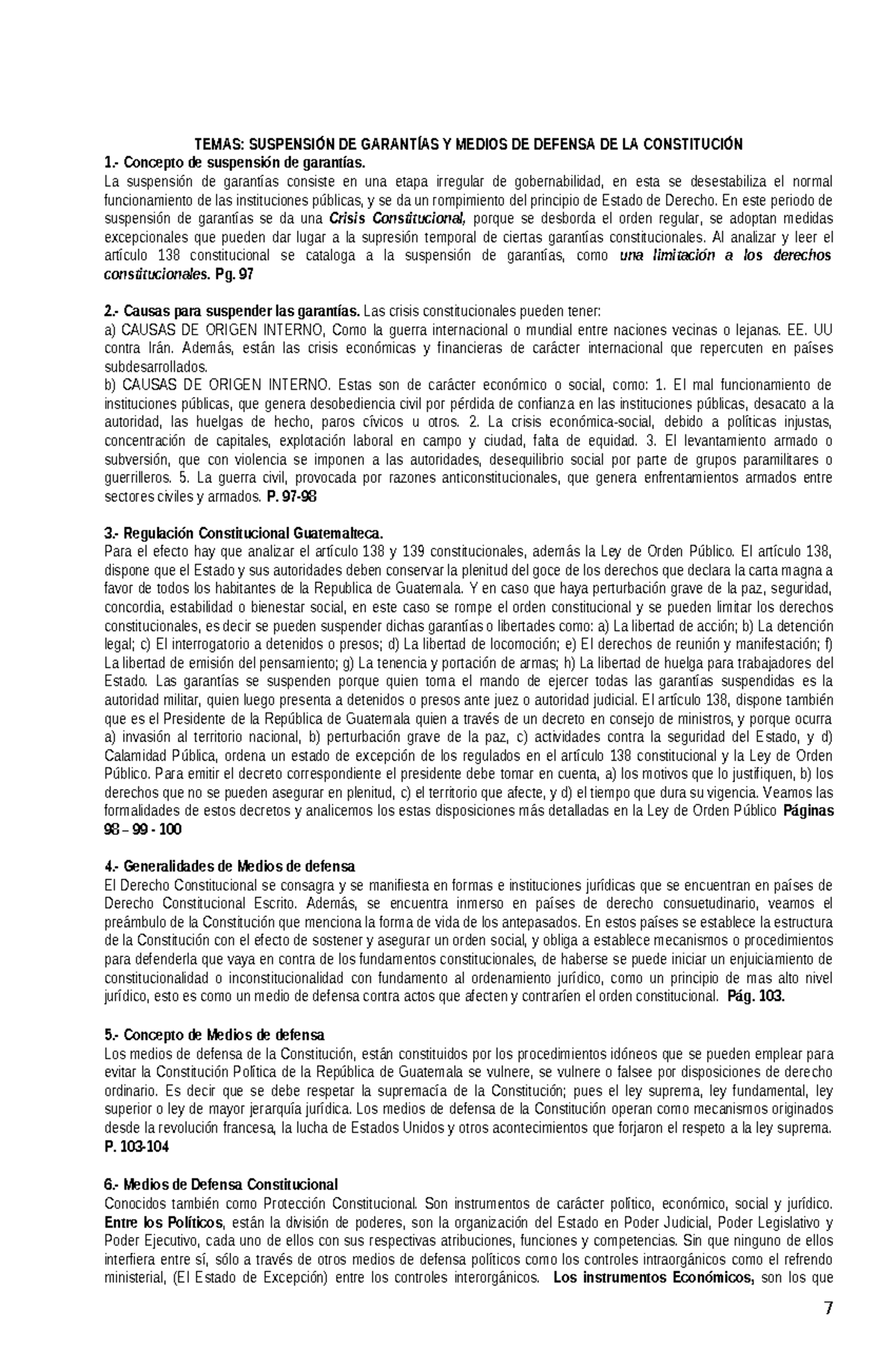 TEMAS: SUSPENSIÓN DE GARANTÍAS Y MEDIOS DE DEFENSA DE LA CONSTITUCIÓN ...