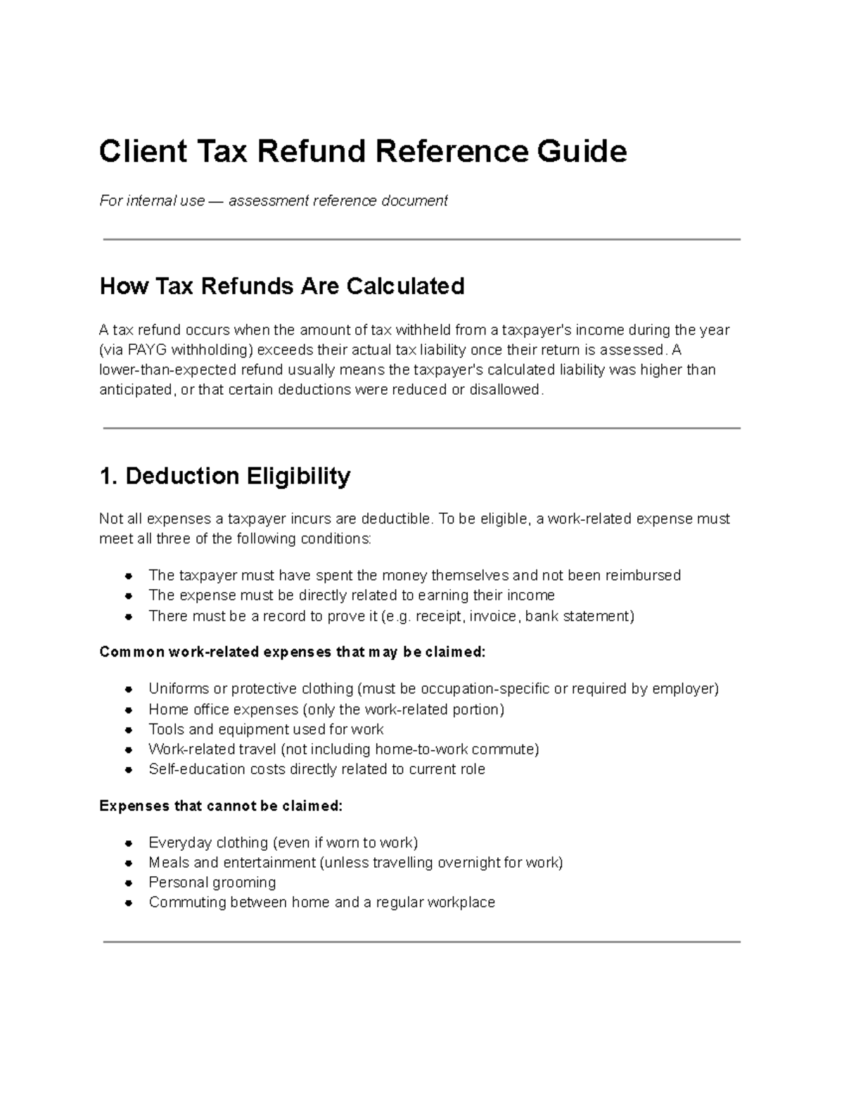 Client Tax Refund Reference Guide: Understanding Deductions and ...