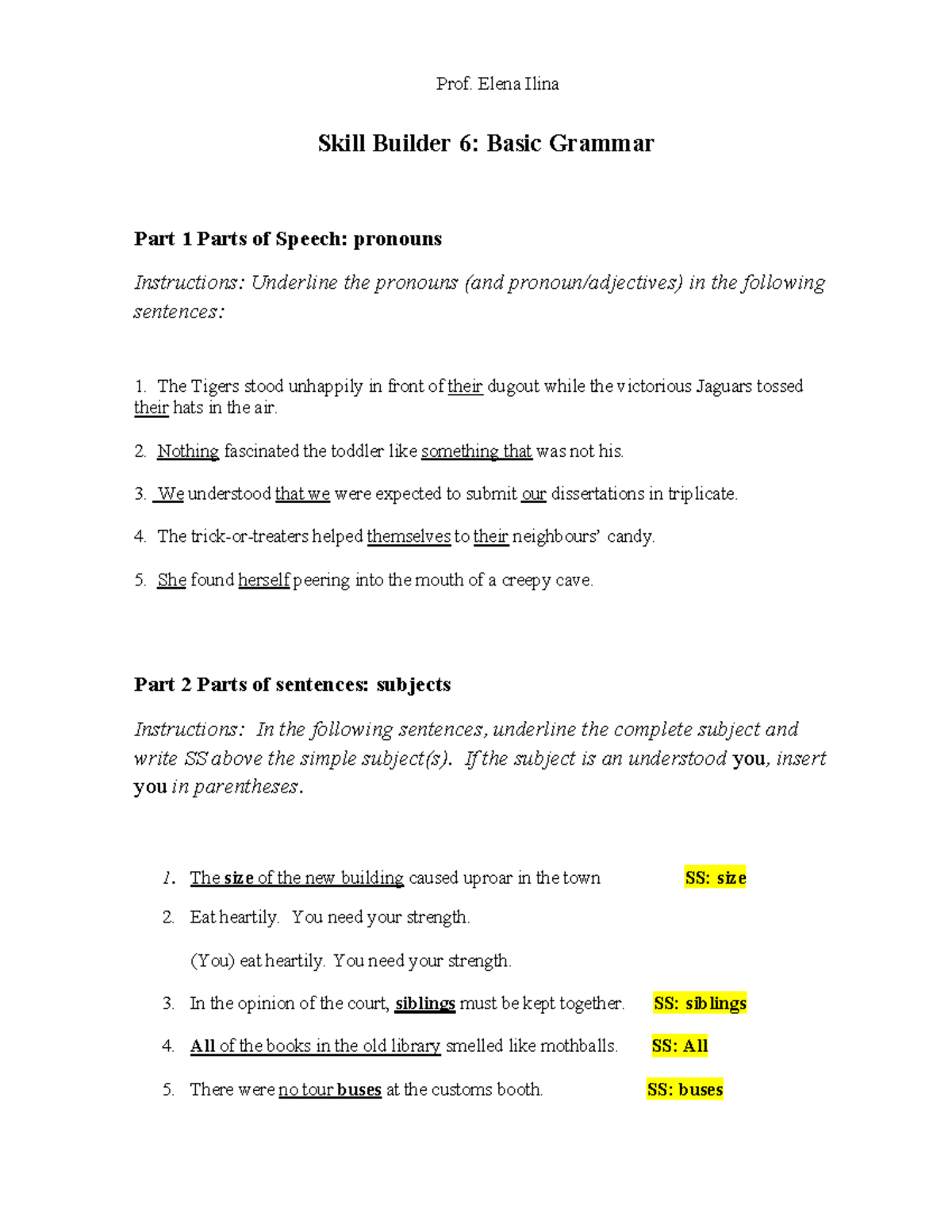 Skill Builder 6: Basic Grammar - Parts of Speech & Sentences - Studocu