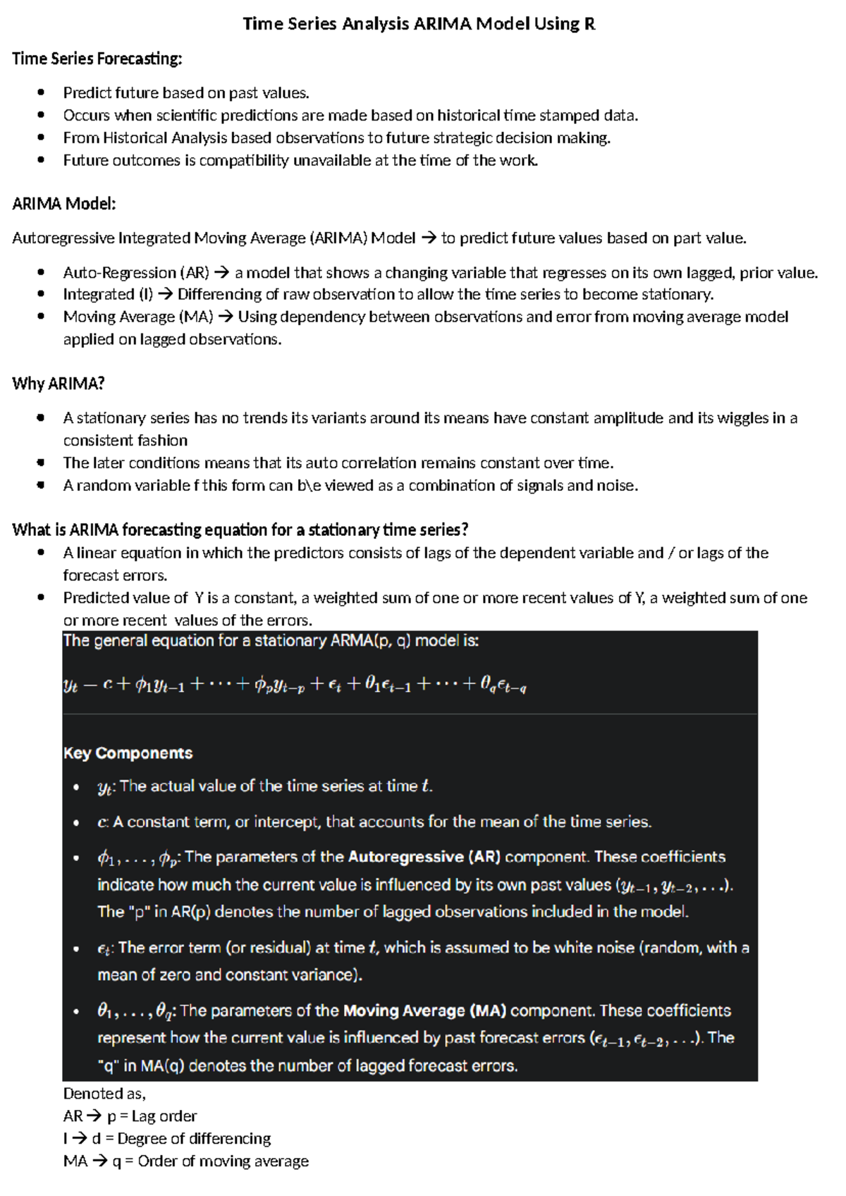 Time Series Analysis: ARIMA Model Using R for Forecasting - Studocu