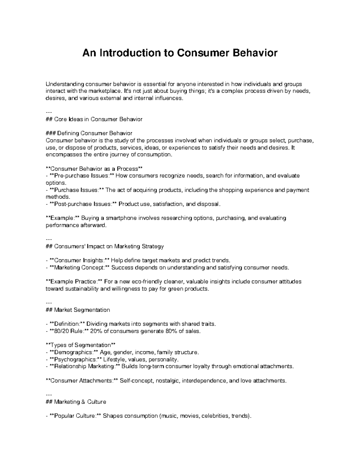 CH1 - Study Notes on Consumer Behavior and Marketing Insights - Studocu