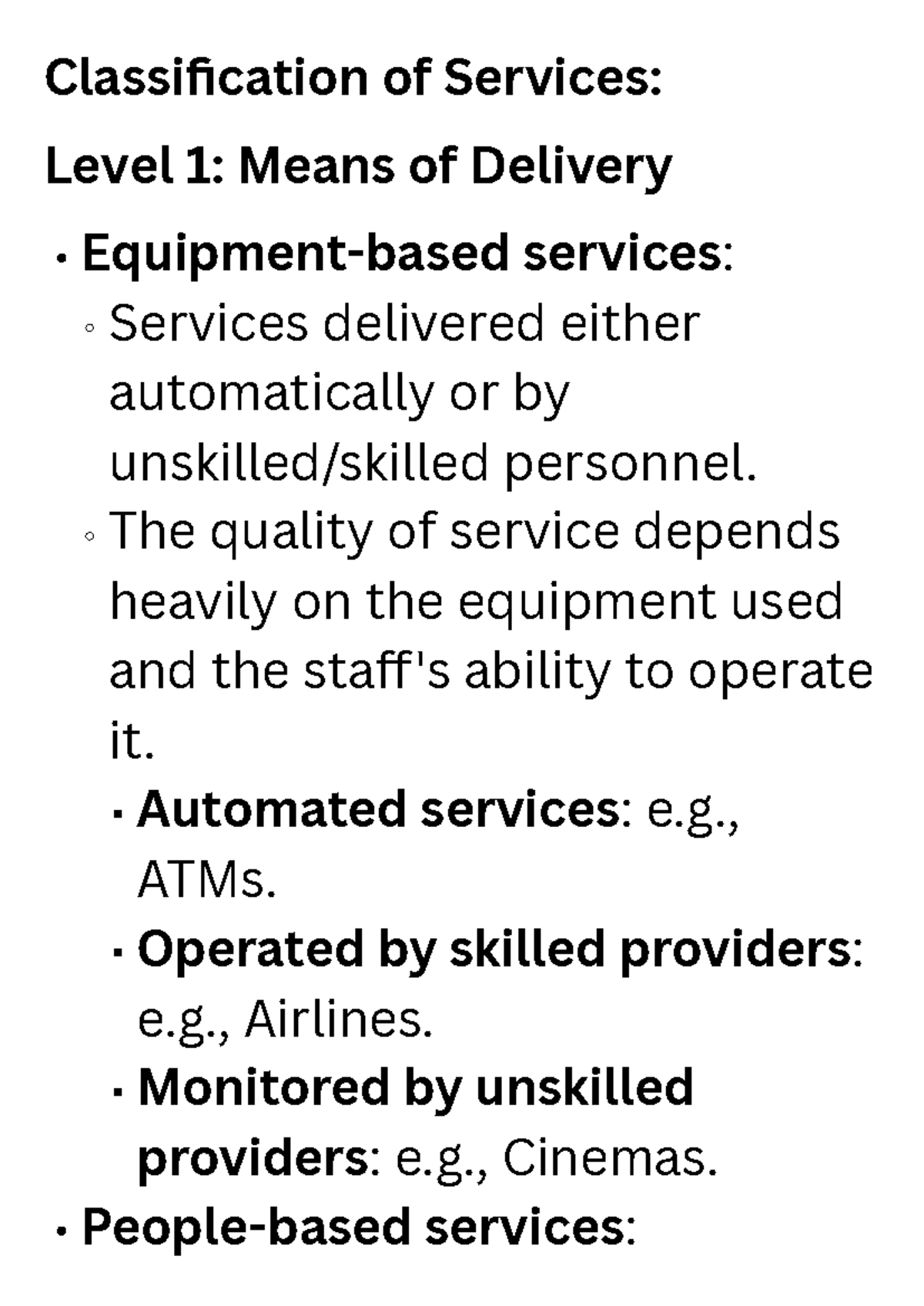 Classification of Services - Classification of Services: Level 1: Means ...