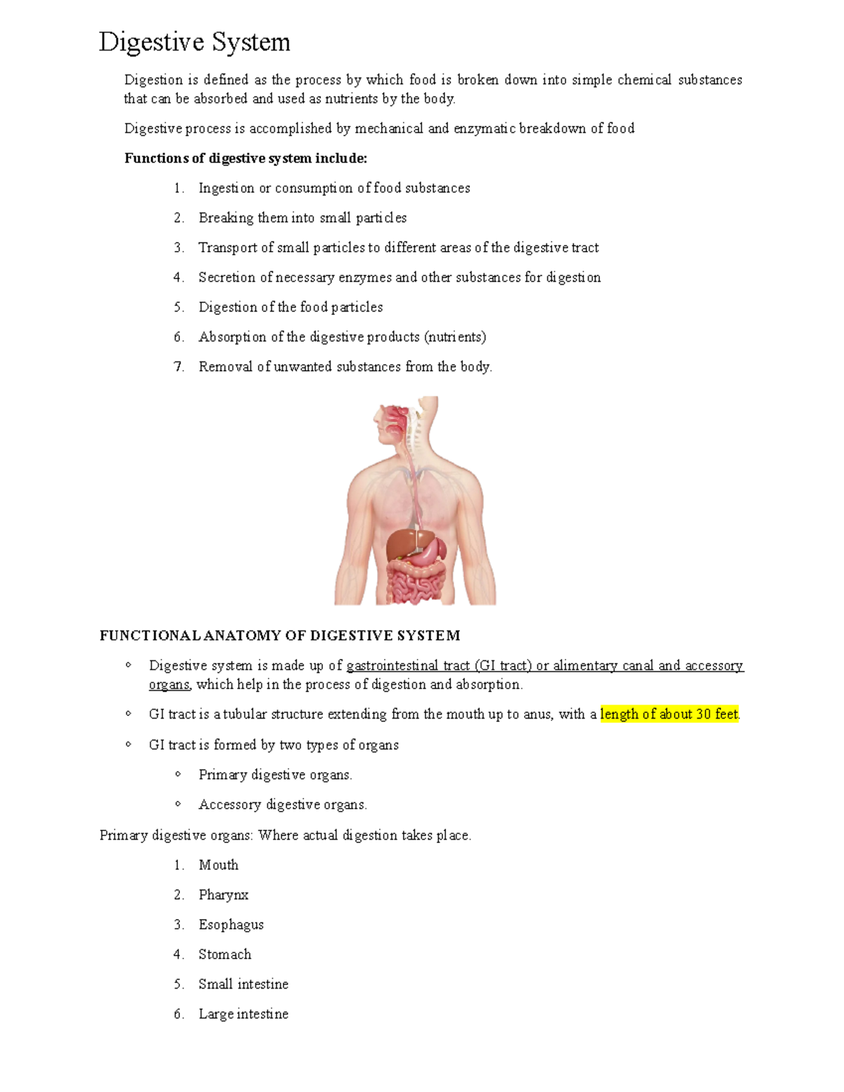 Digestive System Overview - AXY Lecture Notes on GI Tract Functions ...