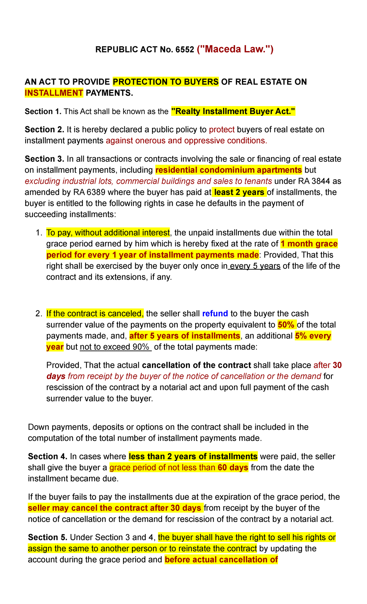 Republic ACT 6552 - REVIEW NOTES - REPUBLIC ACT No. 6552(