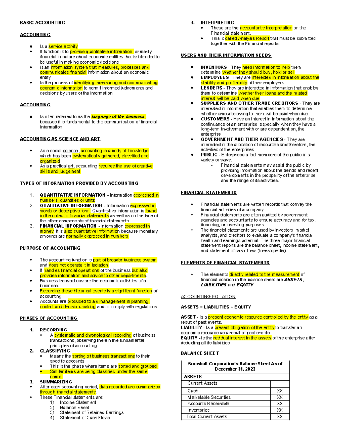 BASIC ACCOUNTING 4: Understanding Financial Information and Statements ...