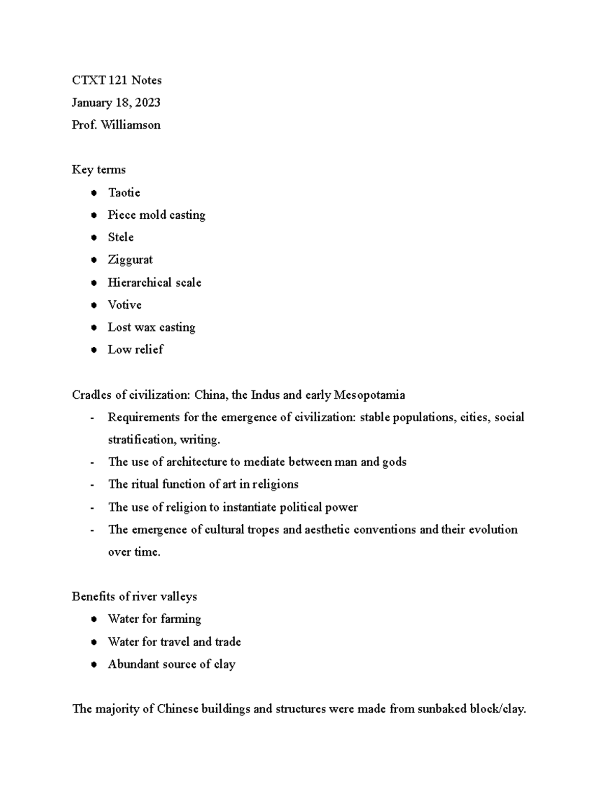 CTXT 121 Notes - Class 3 - CTXT 121 Notes January 18, 2023 Prof ...