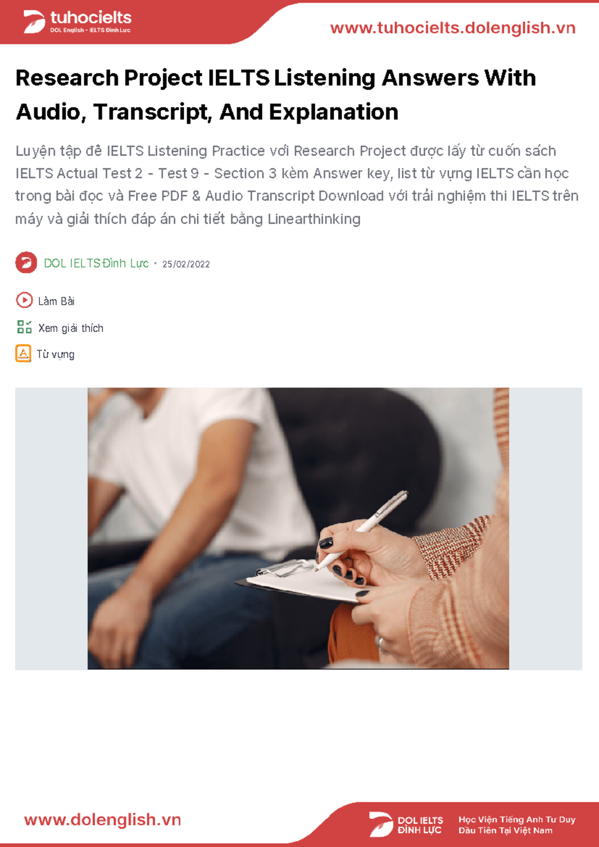 Research Project IELTS Listening Answers & Audio Transcript - Studocu