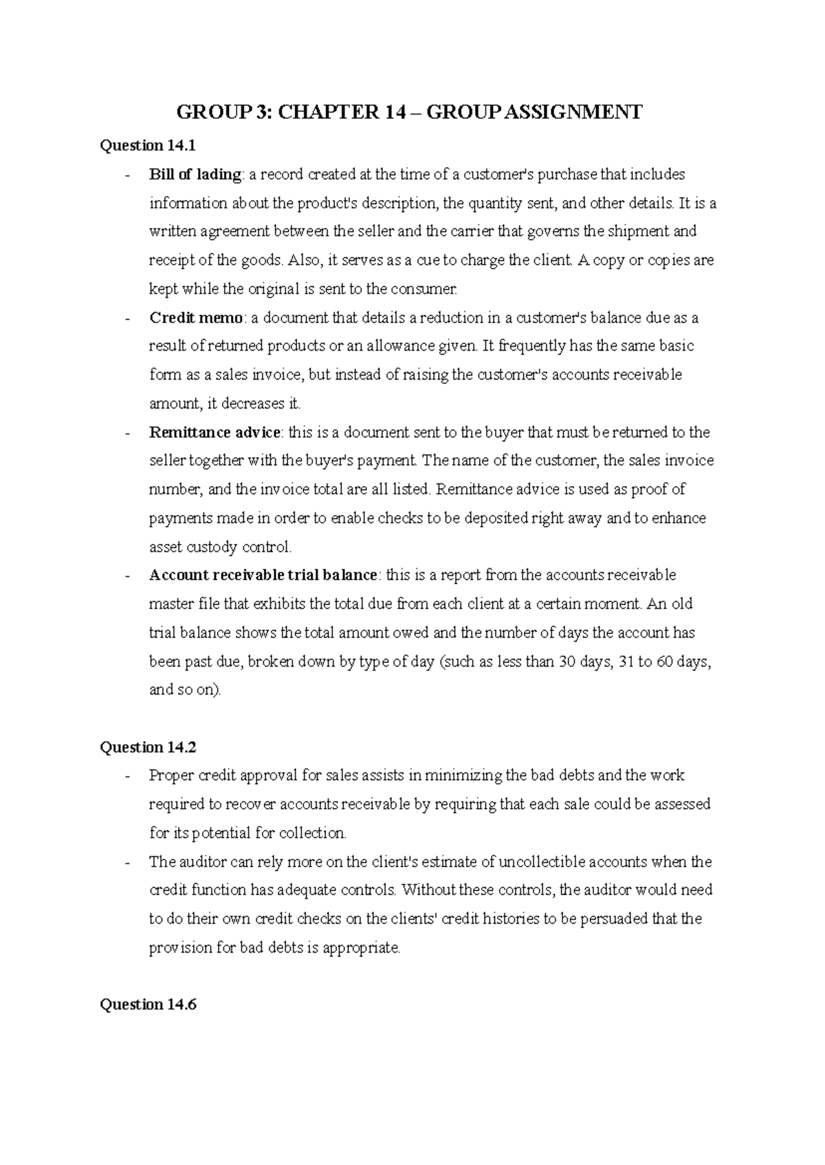 Ch14-Group 3- assignment - GROUP 3: CHAPTER 14 – GROUP ASSIGNMENT ...