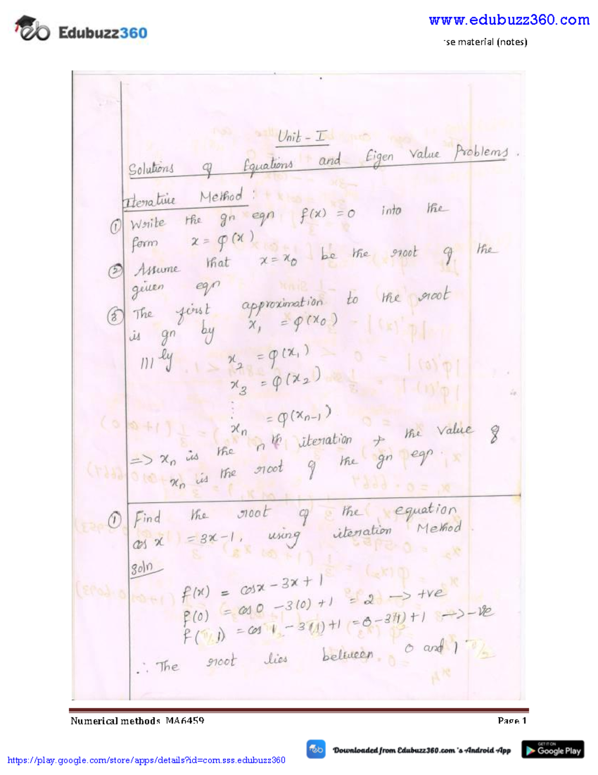 Numerical Methods Course Material MA6459 - Study Notes - Studocu