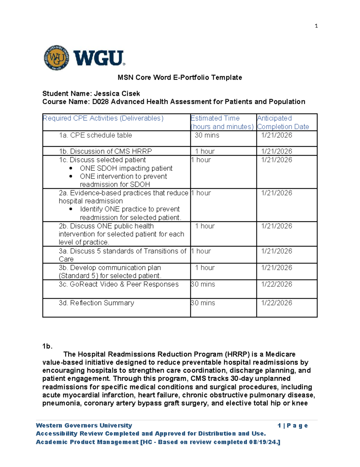D028 Advanced Health Assessment ePortfolio: CPE Activities & Insights ...