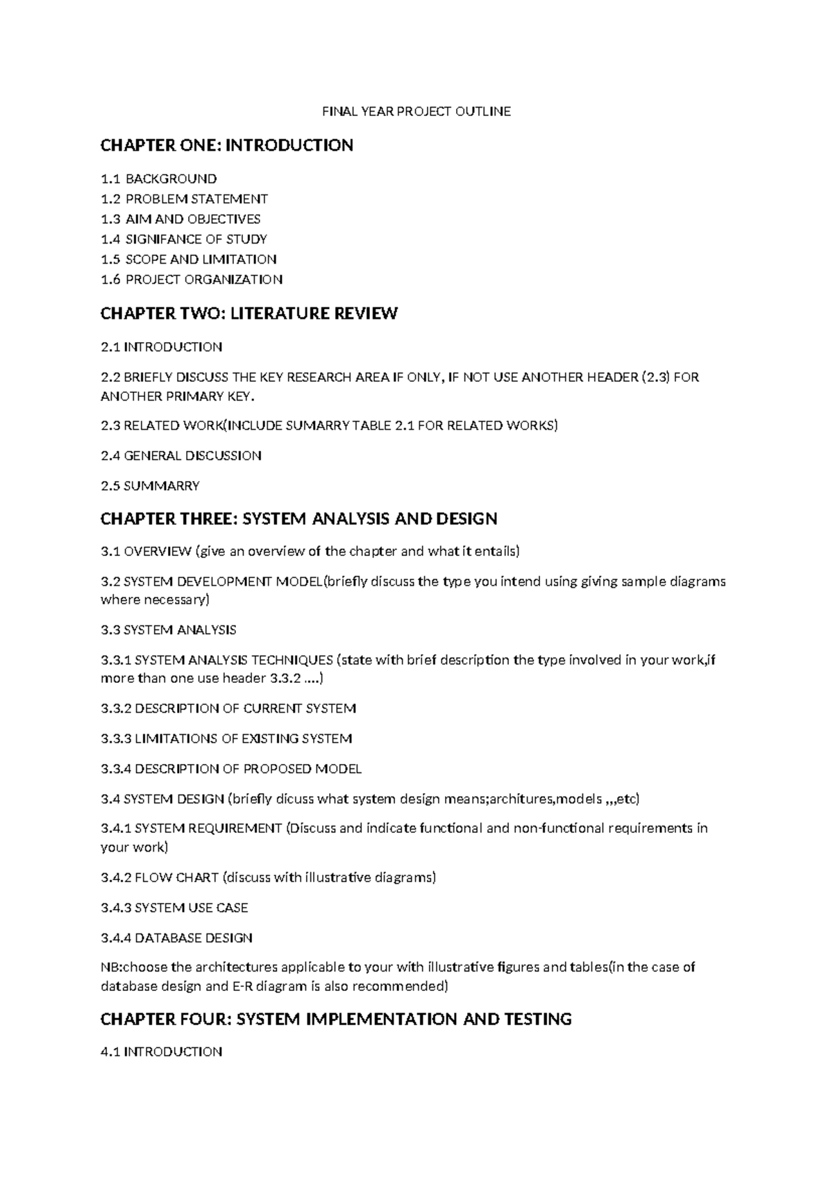 Final YEAR Project Outline - FINAL YEAR PROJECT OUTLINE CHAPTER ONE ...