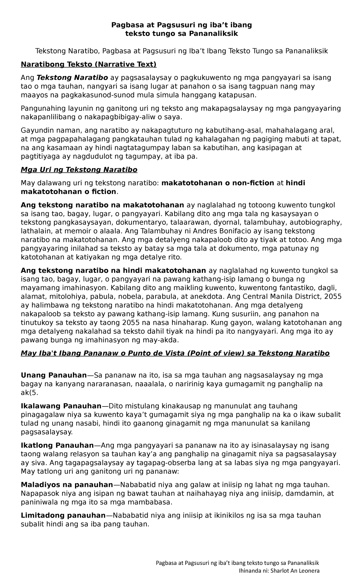 Tekstong Naratibo at Iba’t Ibang Aspeto ng Pagsusuri at Pagsasalaysay ...