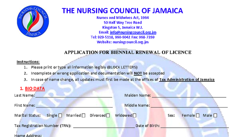 Biennial License Renewal Application for Nurses - Form 876 - Studocu