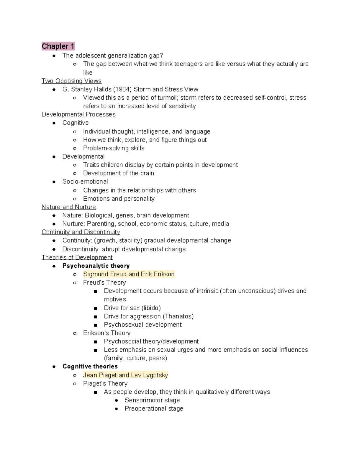 Psychology of Adolescence Exam I Study Guide: Key Theories & Concepts ...