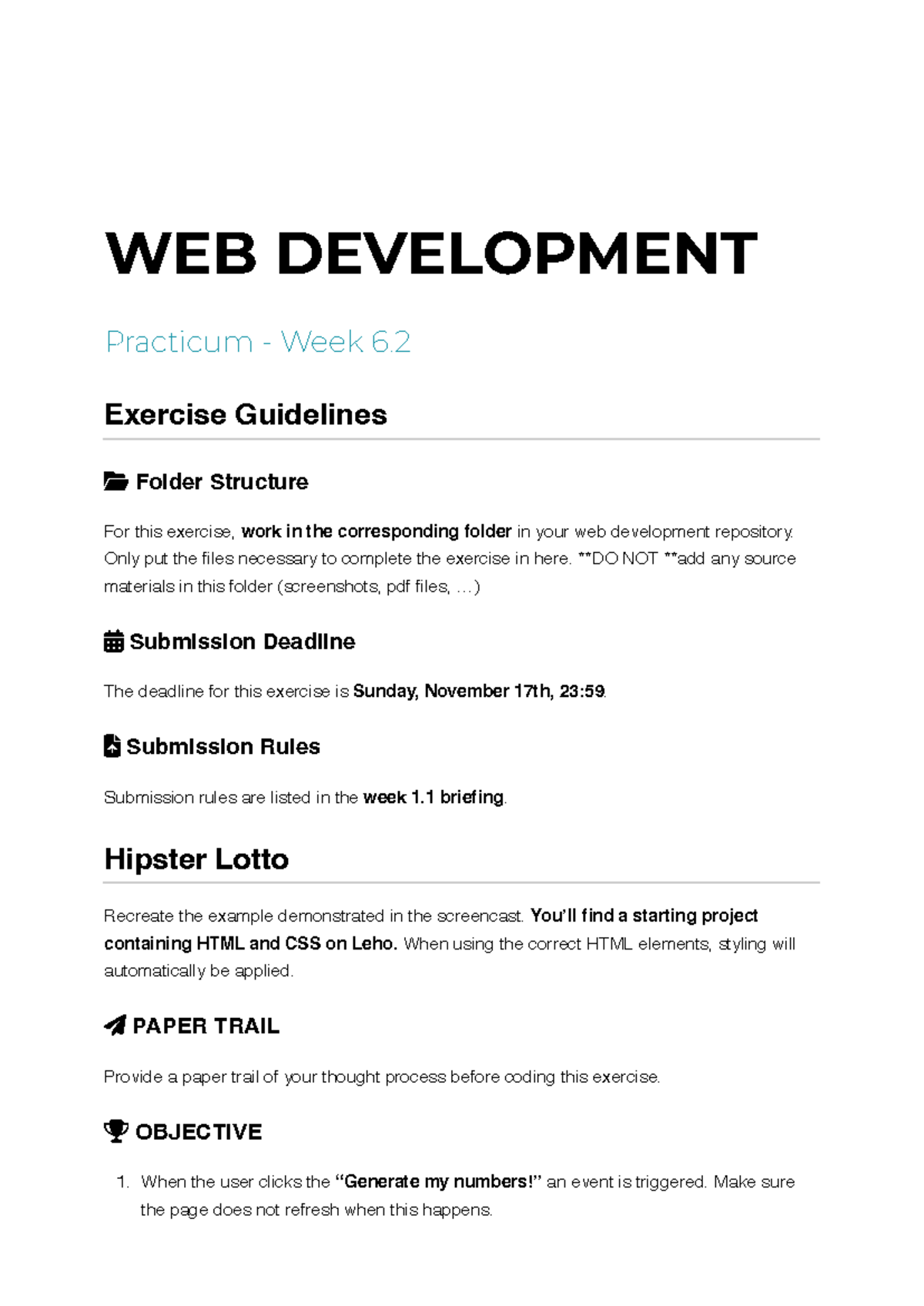 Web Development Practicum - Week 6: Hipster Lotto Exercise Guide - Studocu