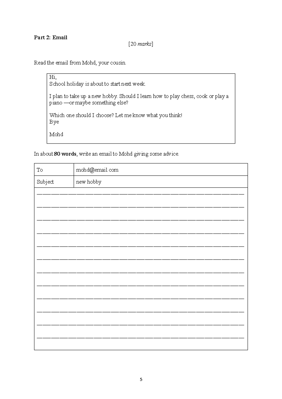 Email PKSM 2 - Examination questions - Part 2: Email [20 marks] Read ...