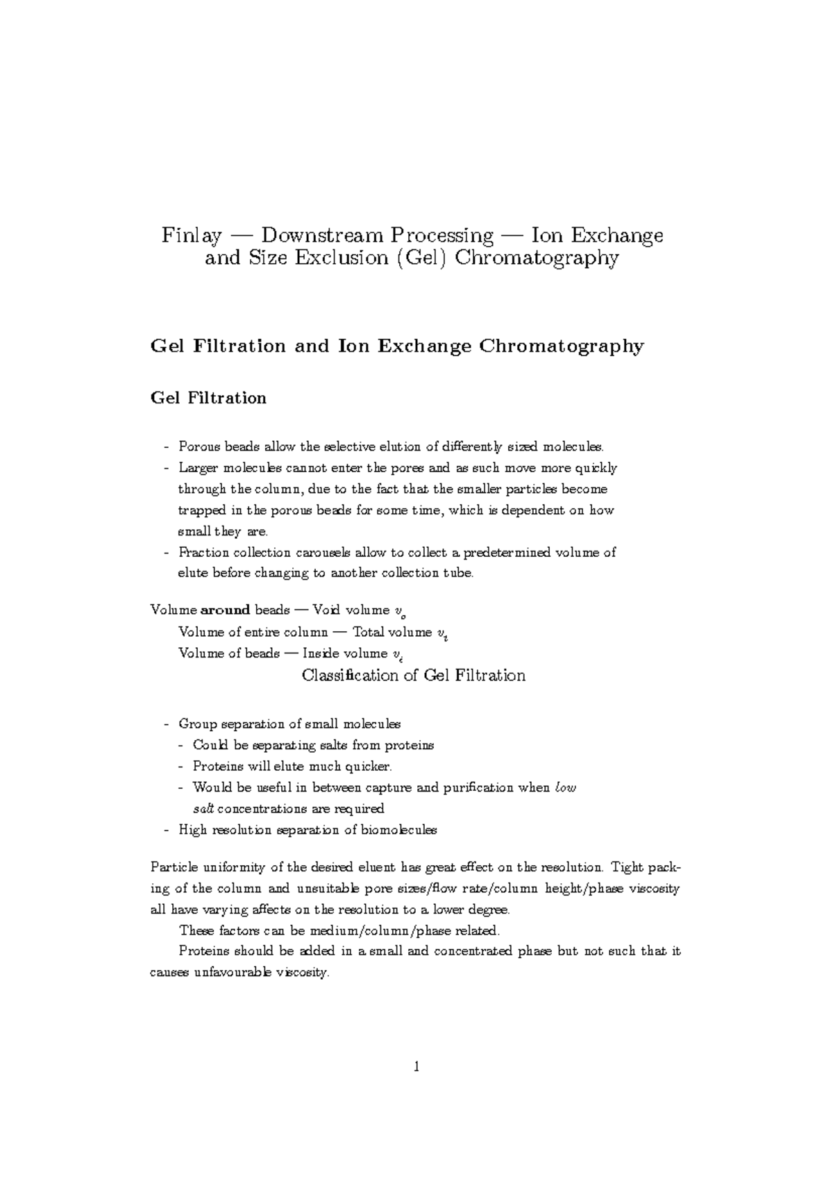 Downstream Processing — Ion Exchange and Size Exclusion (Gel ...