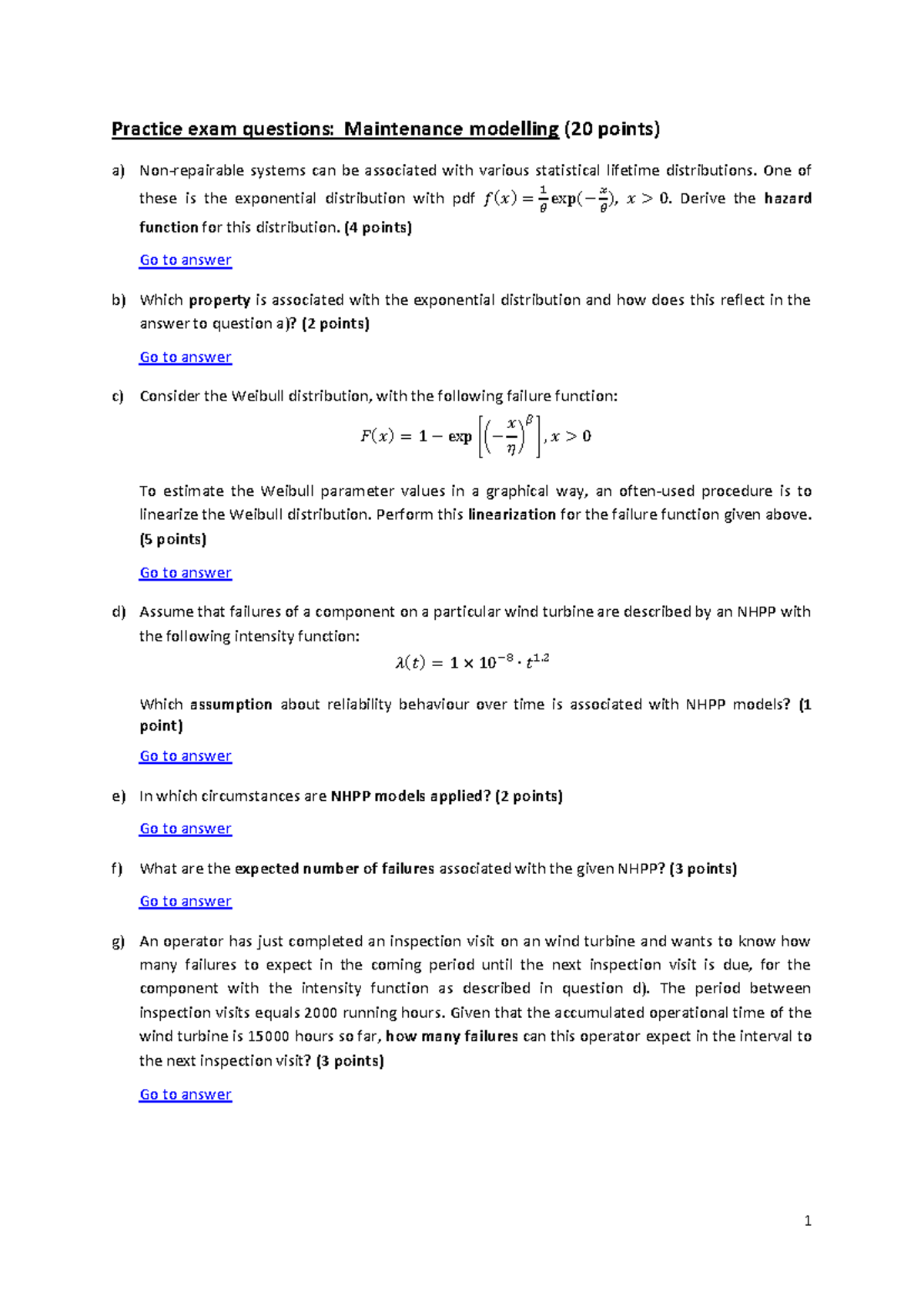 AE3512-20 - Practice Exam Questions for Maintenance Modelling - Studeersnel