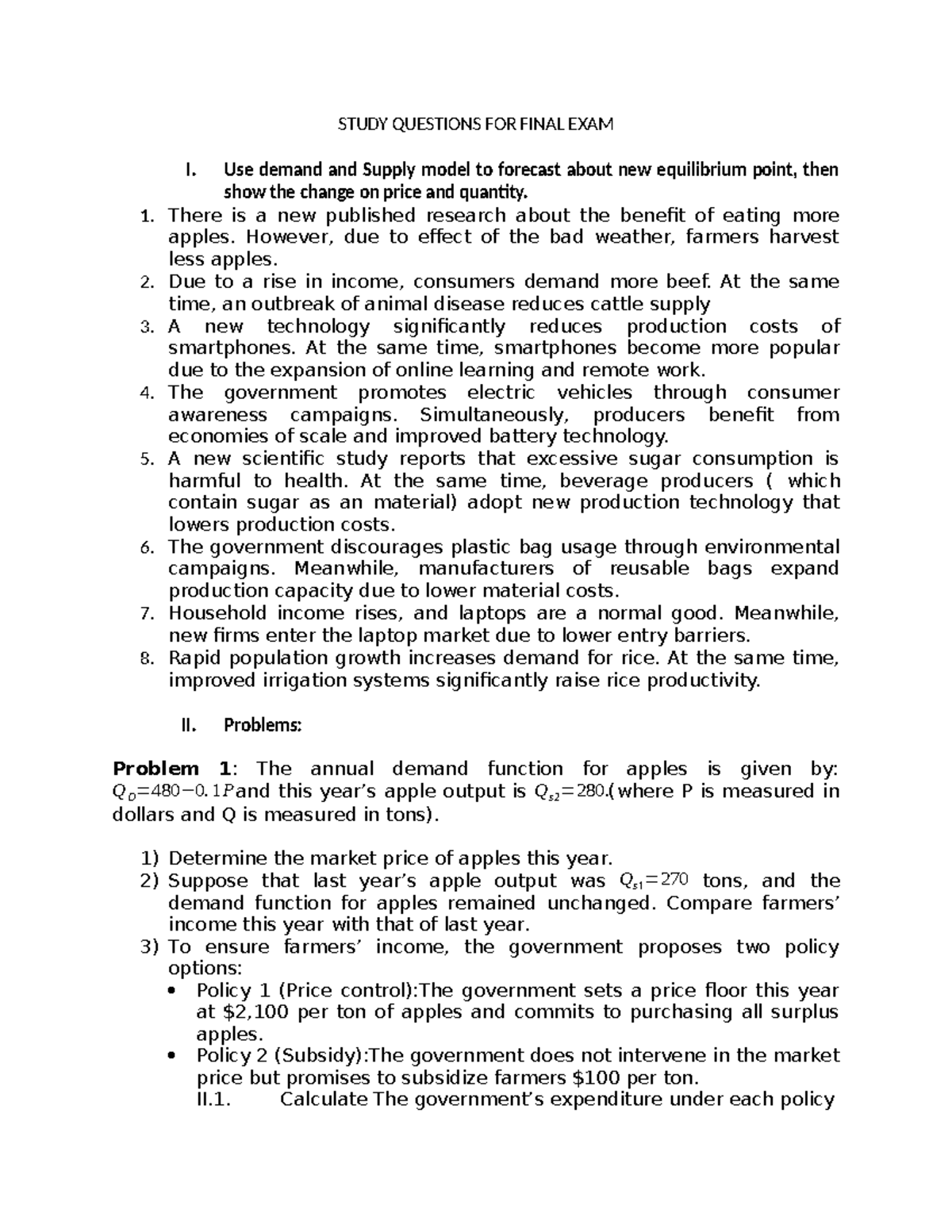Study Questions for ECON 101 Final Exam - Studocu