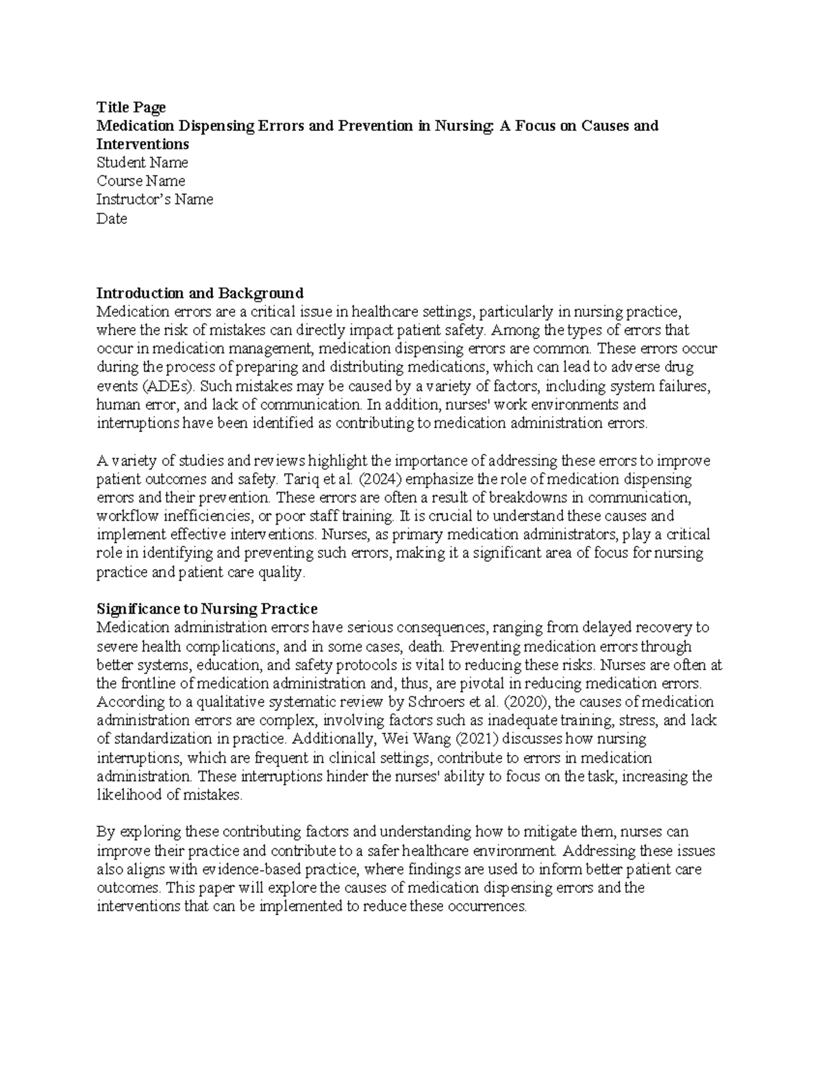 Medication Dispensing Errors in Nursing: Causes & Interventions (NURS ...