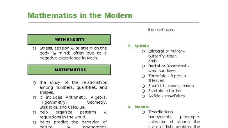 Mathematics in the Modern World: Patterns, Applications, and Concepts ...