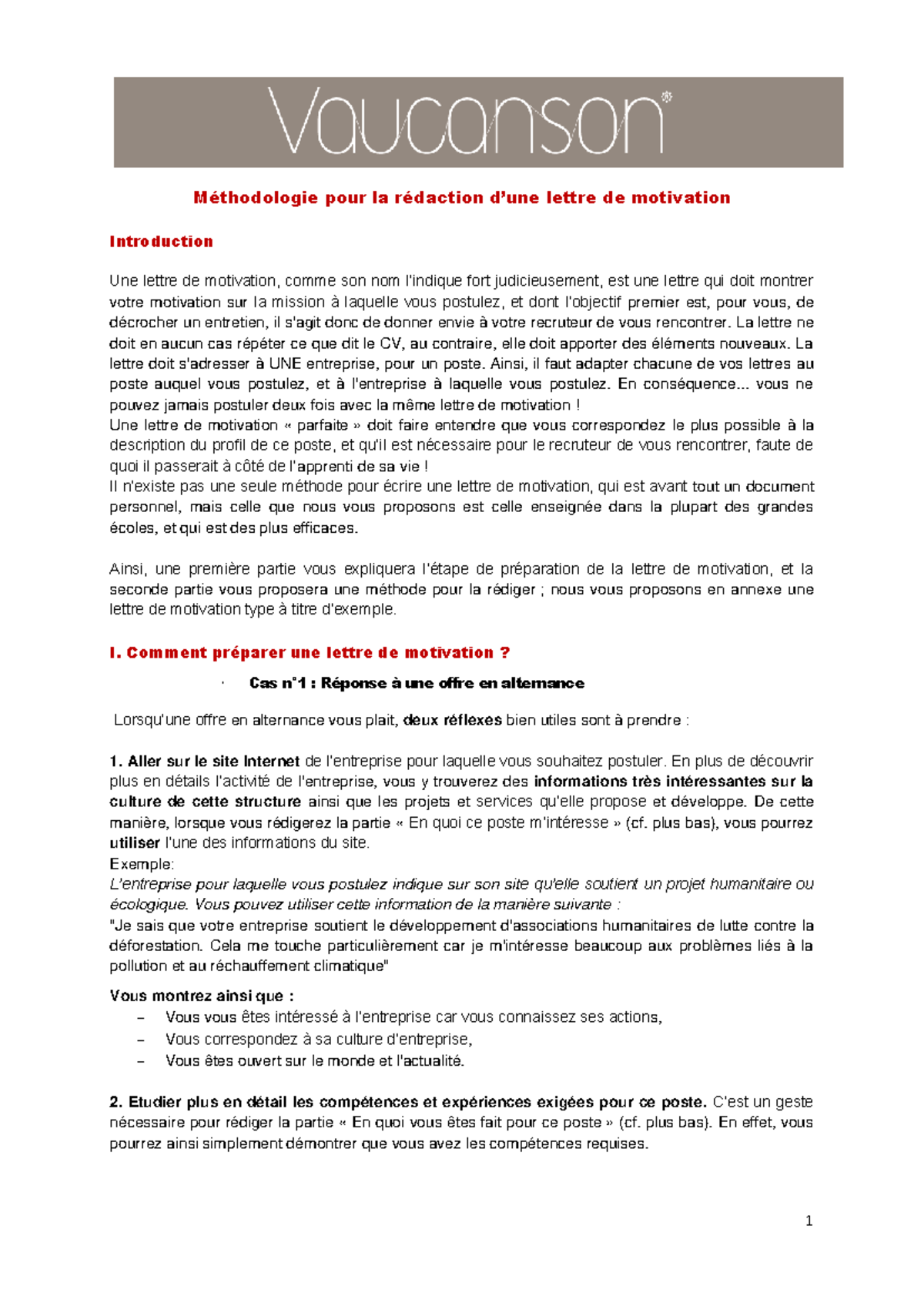 Cours 8 - Guide de Rédaction d'une Lettre de Motivation - Studocu